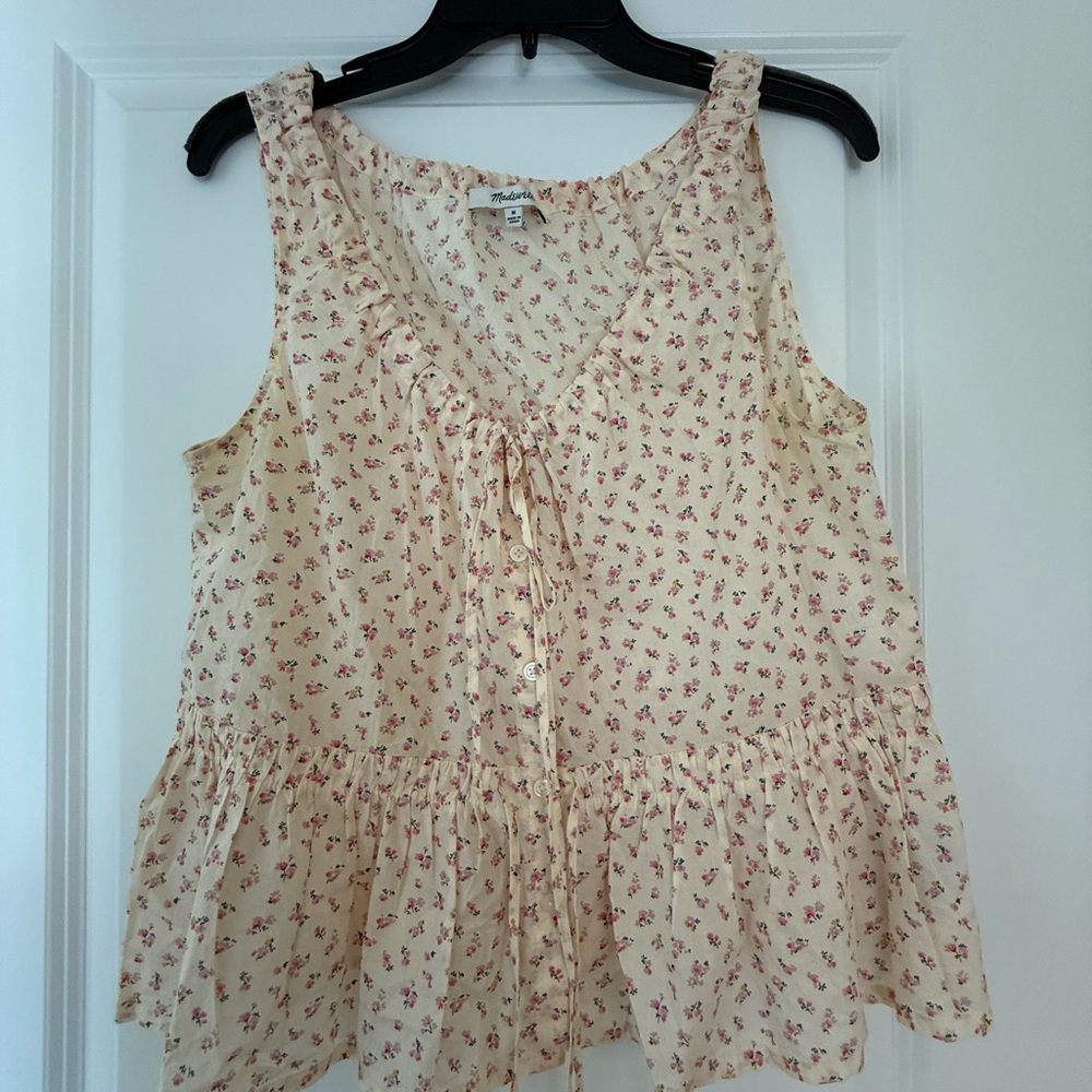 Madewell Floral Sleeveless Top - Cream and Pink